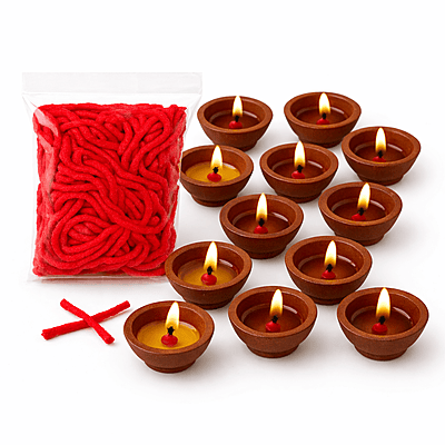 Red Cotton Diya Wicks 3 Inch – 500 Pieces | EYA Garden