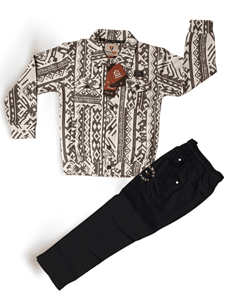 Boys’ Tribal Print Shirt and Black Pant Set
