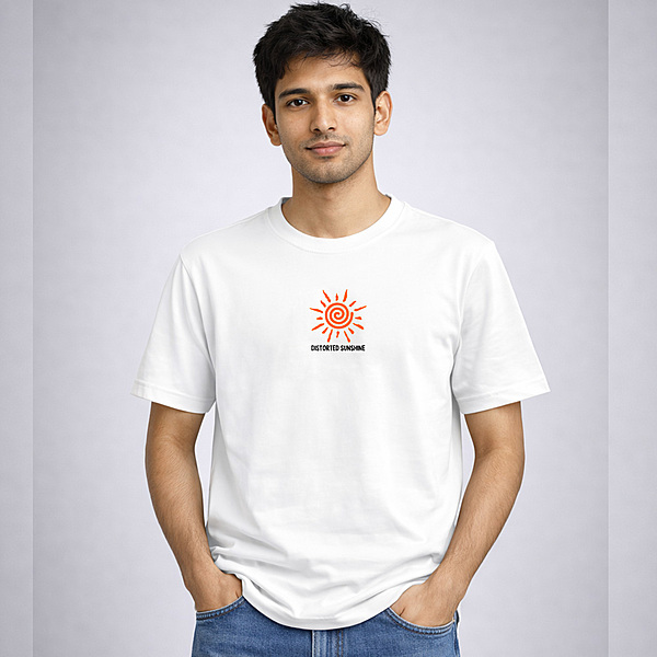 Distorted Sunshine White Cotton Regular Fit T-Shirt