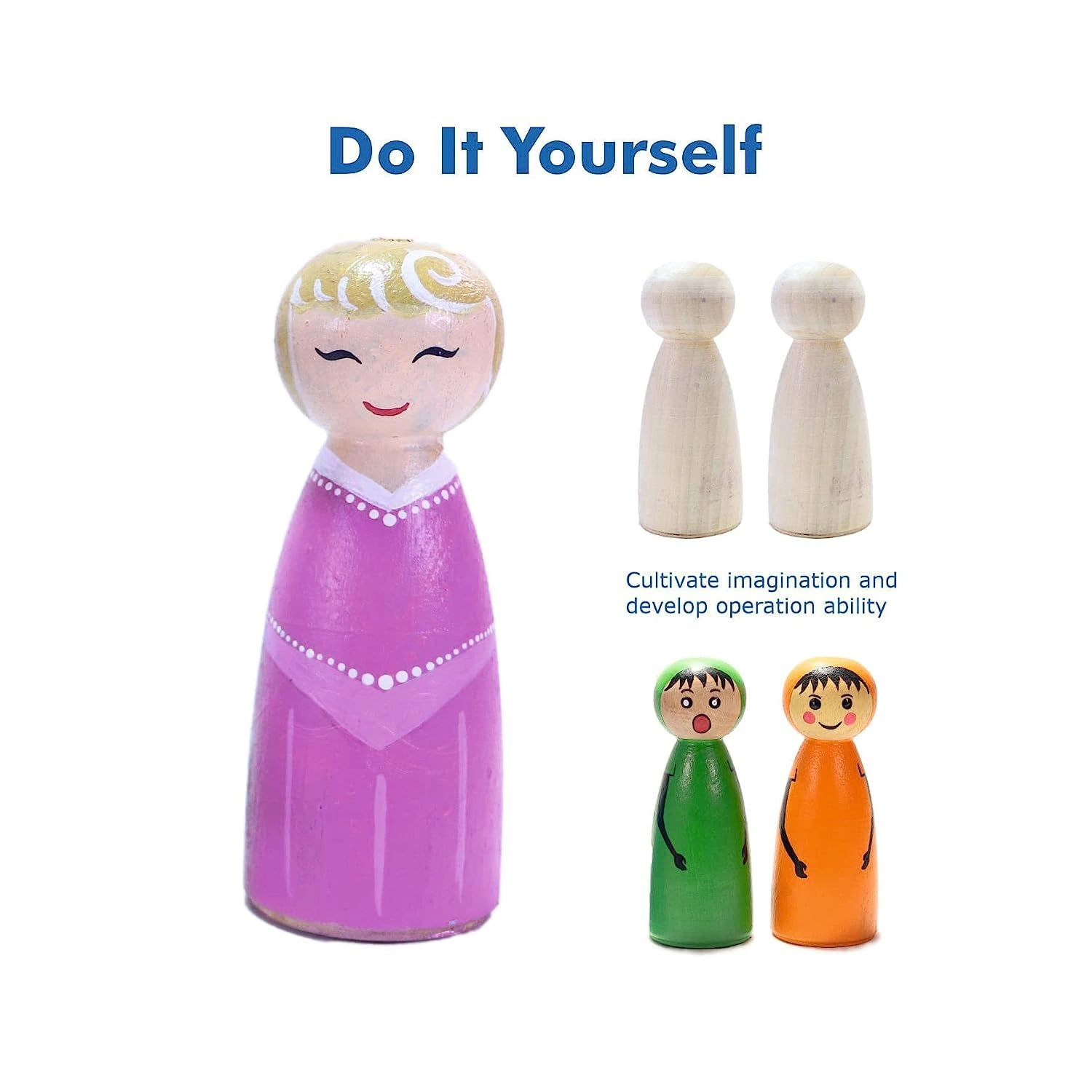 Channapatna Unfinished Wood Peg Doll Family Set