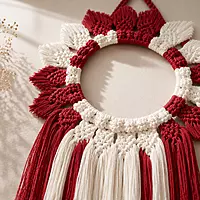 Crimson & Ivory Macrame Wreath Wall Hanging