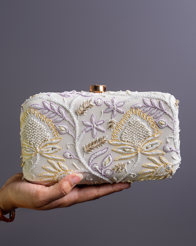 Delicate Floral Chikankari Sling Bag – Handmade Lucknow Purse