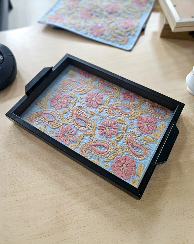 Delicate Floral Chikankari Tray