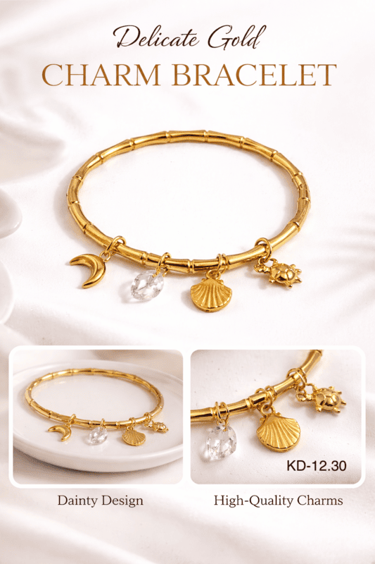 Delicate Gold Charm Bracelet with Ocean Charms