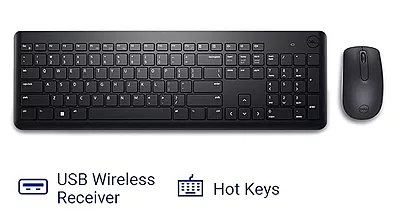 Dell USB Wireless Keyboard and Mouse Set- KM3322W, Anti-Fade & Spill-Resistant Keys, up to 36 Month Battery Life, 3Y Advance Exchange Warranty
