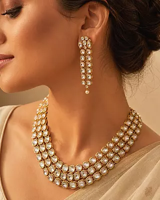 Kundan Noorvi Layered Necklace with Earrings