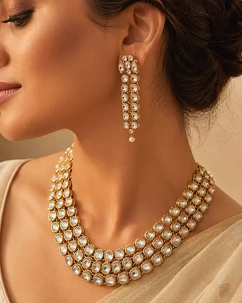 Kundan Noorvi Layered Necklace with Earrings