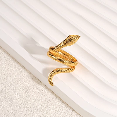 Serpentis 18K Gold-Plated Sculptural Snake Open Ring
