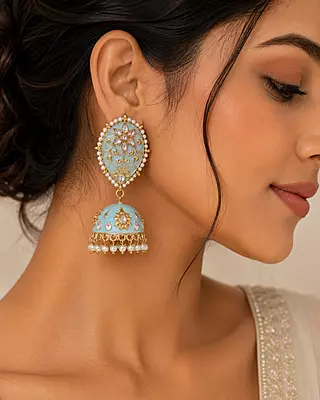 Blue Ethnic Jhumka Earrings