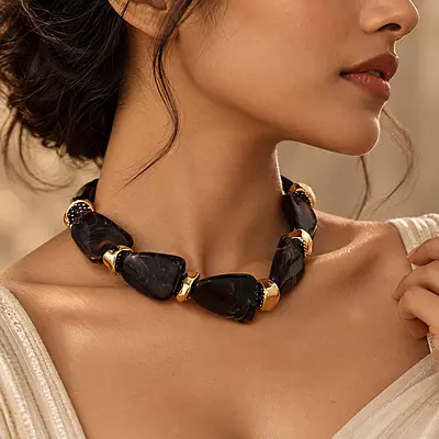 Sorevia Smoky Brown Geometric Gold-Tone Statement Necklace
