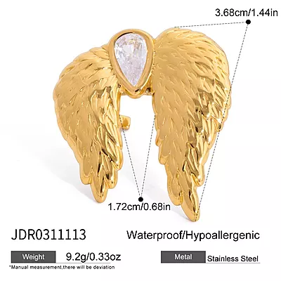 Seraph Wing 18K Gold-Plated Zircon Open Ring