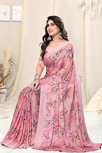 Women's Chiffon Floral Printed Saree with Blouse Piece