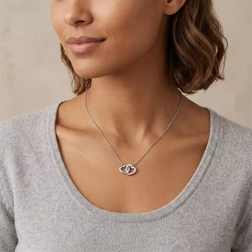 Intertwined Double Heart Pendant Necklace in Silver Tone