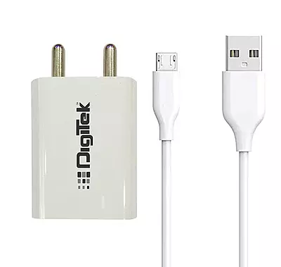 Digitek Smart Fast Charger DMC-026 MU (2.4A Dual USB Adapter with Micro USB Data Cable - White)
