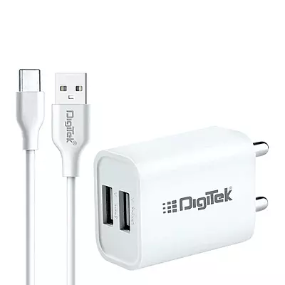 Digitek Smart Fast Charger DMC-026C – Dual USB 2.4A Adapter with Type-C Cable