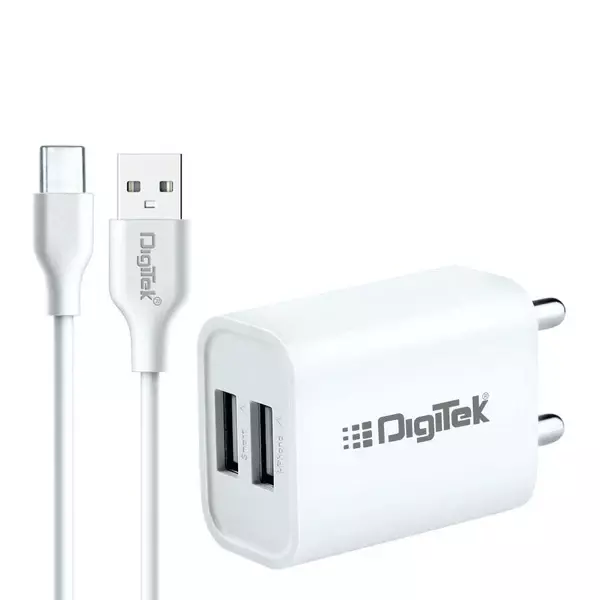 Digitek Smart Fast Charger DMC-026C – Dual USB 2.4A Adapter with Type-C Cable