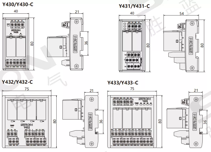 SiRON Y430~Y435 Series Wide Base Type Power Relay Module &grave;