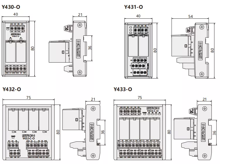 SiRON Y430-O~Y435-O Series Wide Base Type Power Relay Module