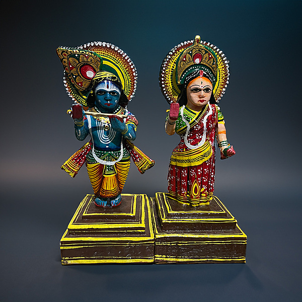 Divine Couple: Radha Krishna Wooden Idols