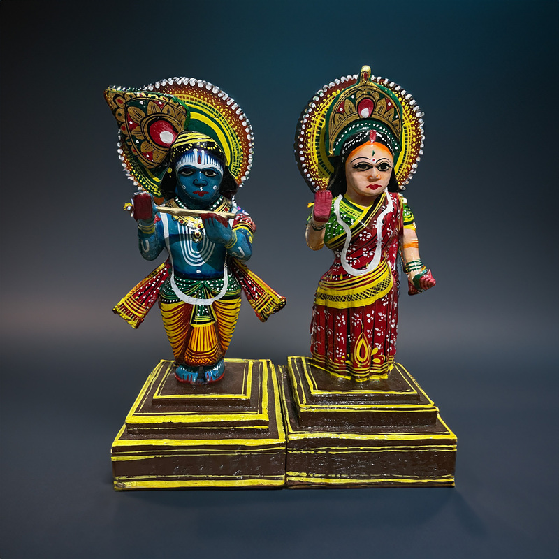 Divine Couple: Radha Krishna Wooden Idols