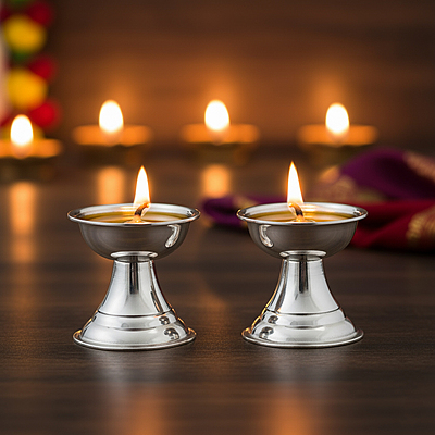 Silver Kerala Diya Set Silver Kerala Diya Set