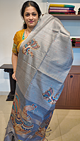 NK small checks semi tussar Grey - K