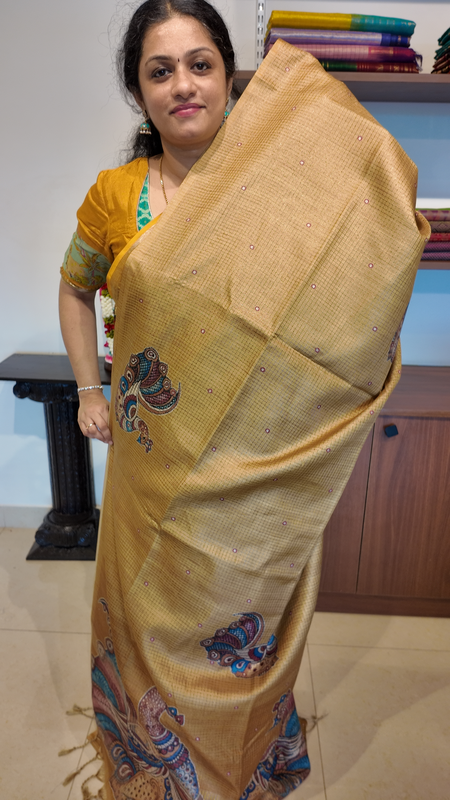NK small checks semi tussar Mustard- K