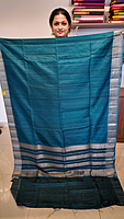 NK Semi Tussar Traditional border Peacock green- T