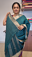 NK Semi Tussar Traditional border Peacock green- T