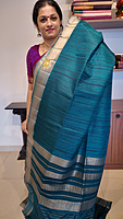NK Semi Tussar Traditional border Peacock green- T