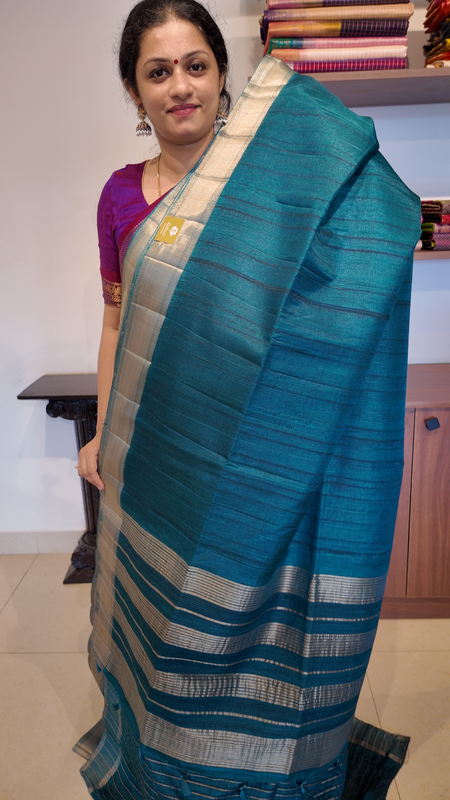 NK Semi Tussar Traditional border Peacock green- T