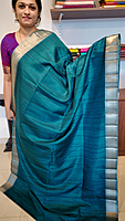 NK Semi Tussar Traditional border Peacock green- T