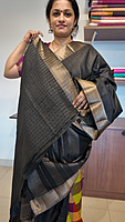 NK Semi Tussar Traditional border Black - T