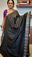 NK Semi Tussar Traditional border Black - T