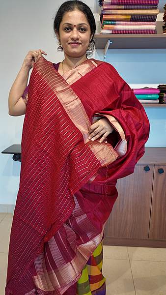 NK Semi Tussar Traditional border dark Maroon - T