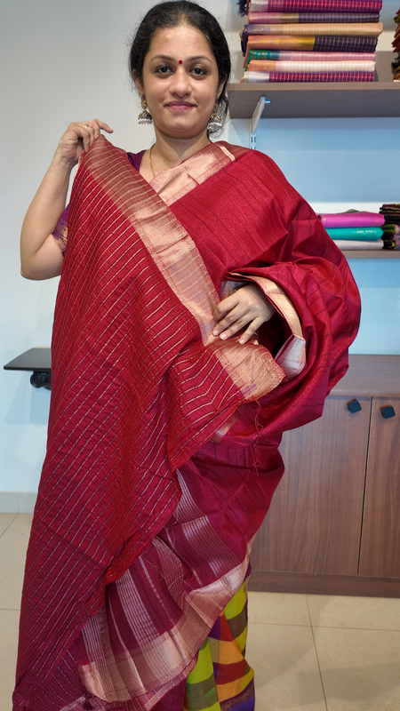 NK Semi Tussar Traditional border dark Maroon - T