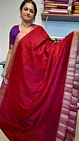 NK Semi Tussar Traditional border dark Maroon - T