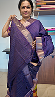 NK Semi Tussar Traditional border dark purple - T