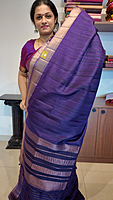 NK Semi Tussar Traditional border dark purple - T