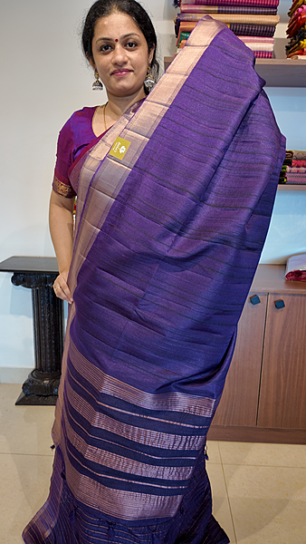NK Semi Tussar Traditional border dark purple - T