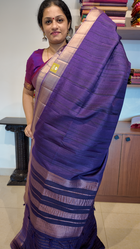 NK Semi Tussar Traditional border dark purple - T