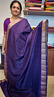 NK Semi Tussar Traditional border dark purple - T