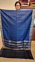 NK Semi Tussar Traditional border Blue- T
