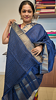 NK Semi Tussar Traditional border Blue- T