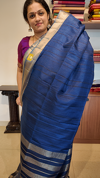 NK Semi Tussar Traditional border Blue- T
