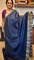 NK Semi Tussar Traditional border Blue- T