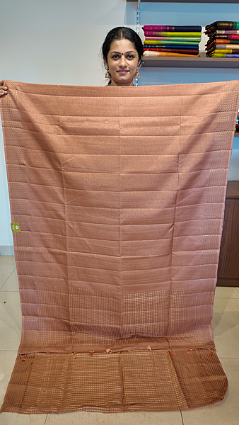 NK Semi Tussar dotted border Peach- K