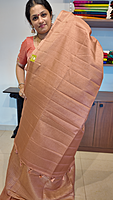 NK Semi Tussar dotted border Peach- K