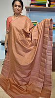 NK Semi Tussar dotted border Peach- K
