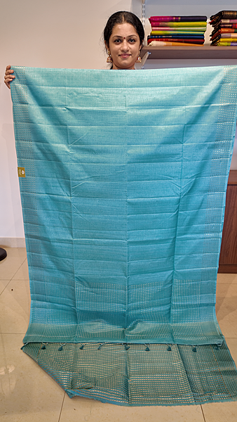 NK Semi Tussar dotted border Blue- K